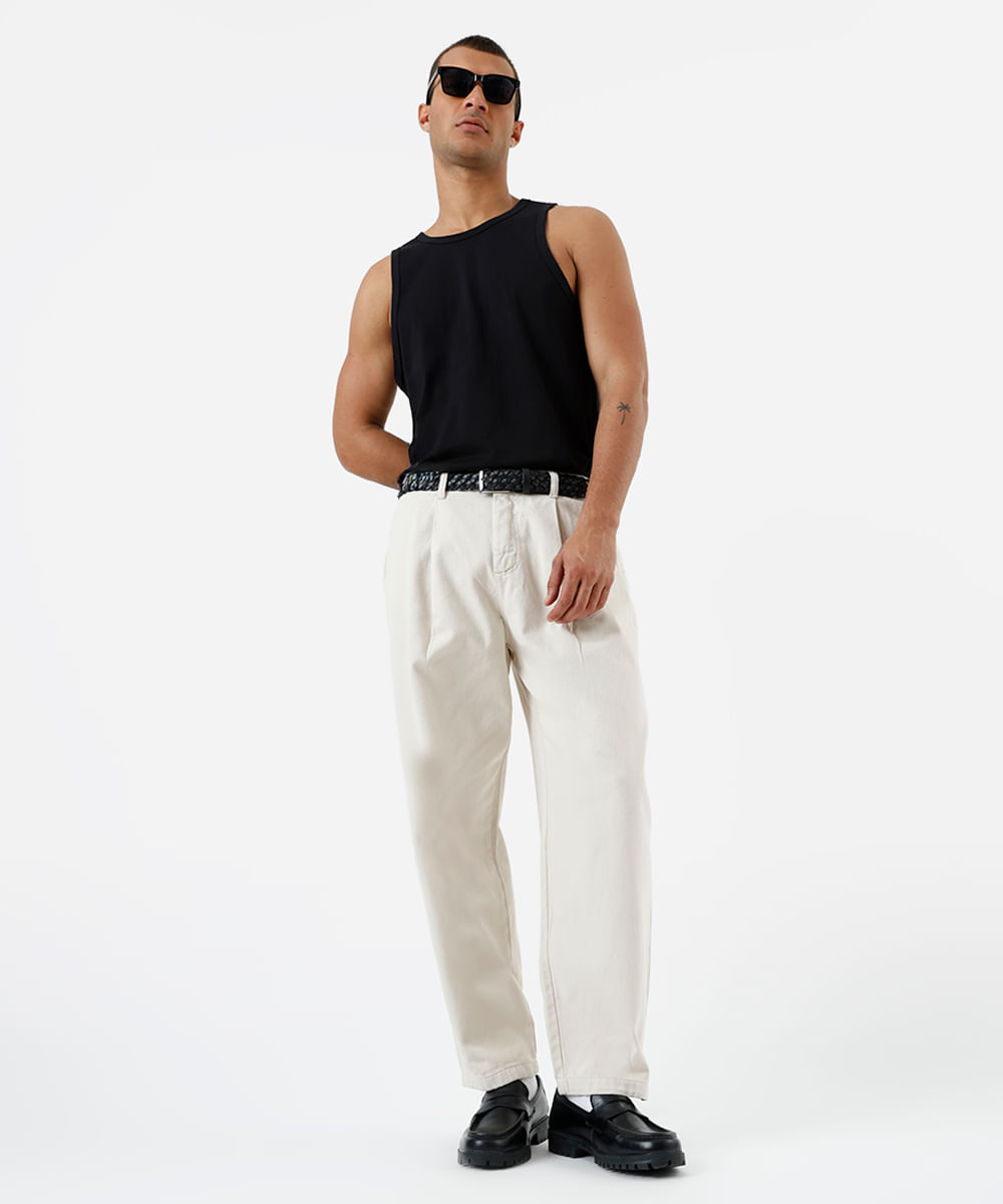calça masculina chino barrel sarja bege
