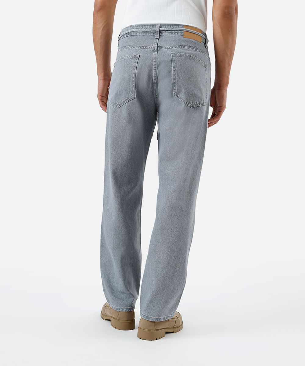 calça baggy masculina jeans com cinto  cinza