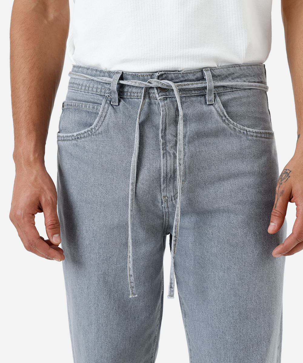 calça baggy masculina jeans com cinto  cinza