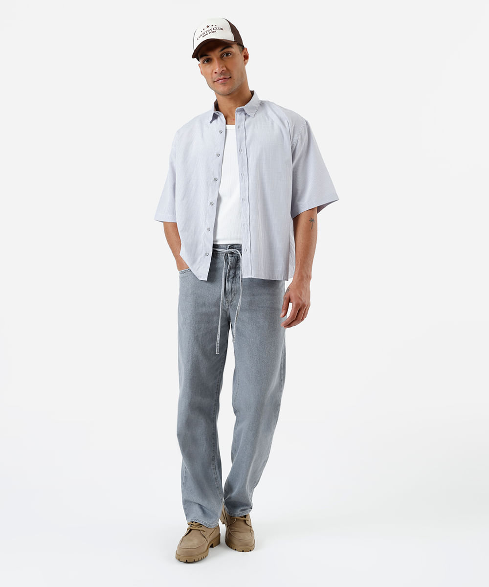 calça baggy masculina jeans com cinto  cinza