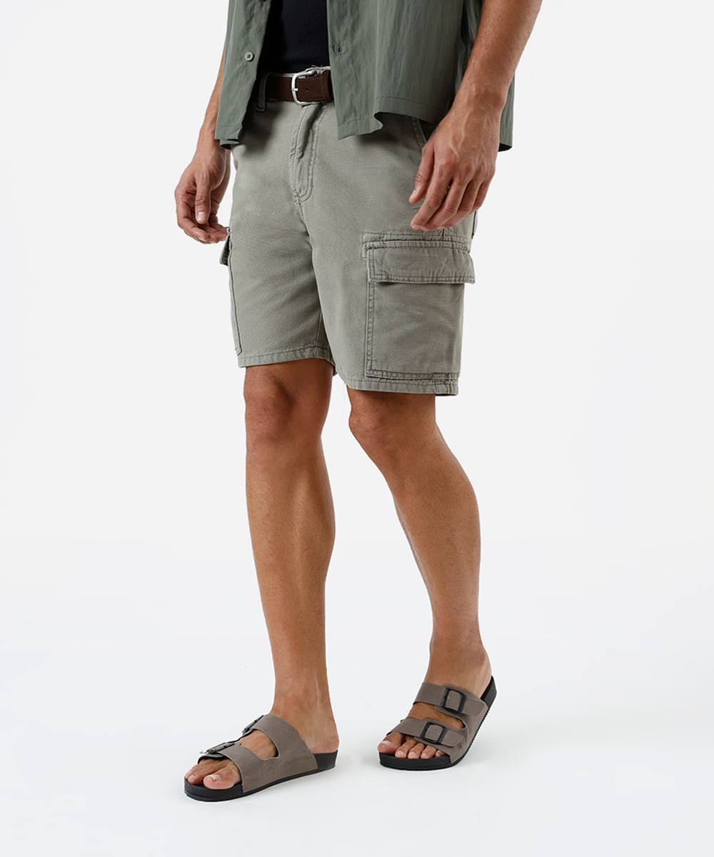 bermuda masculina reta cargo sarja verde