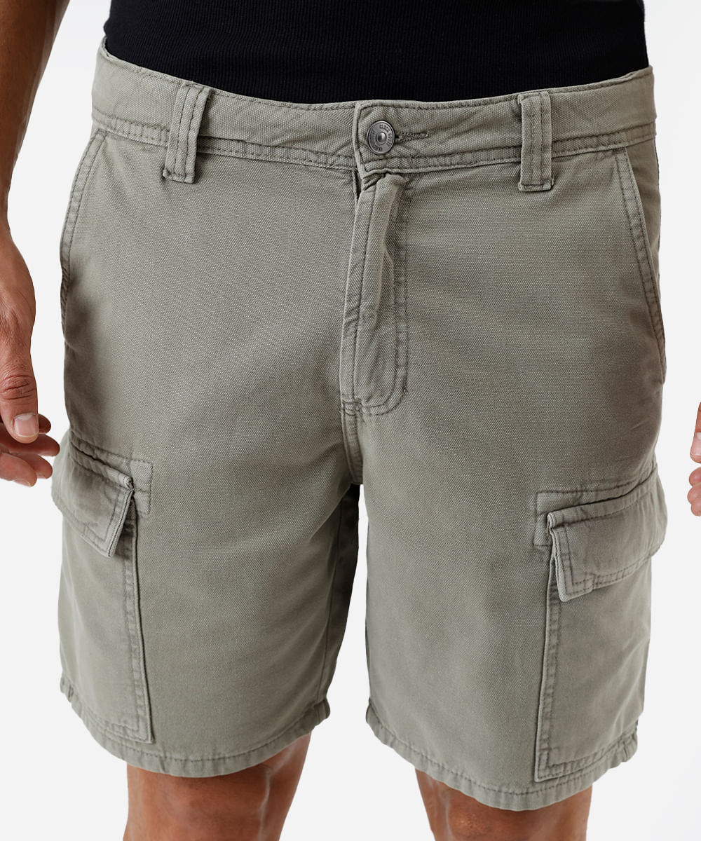 bermuda masculina reta cargo sarja verde
