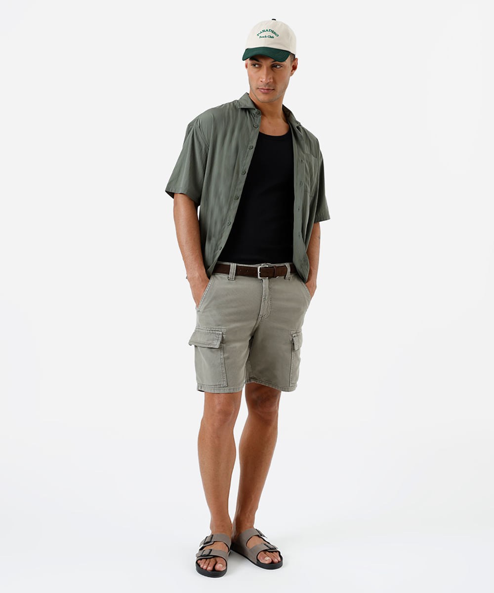 bermuda masculina reta cargo sarja verde