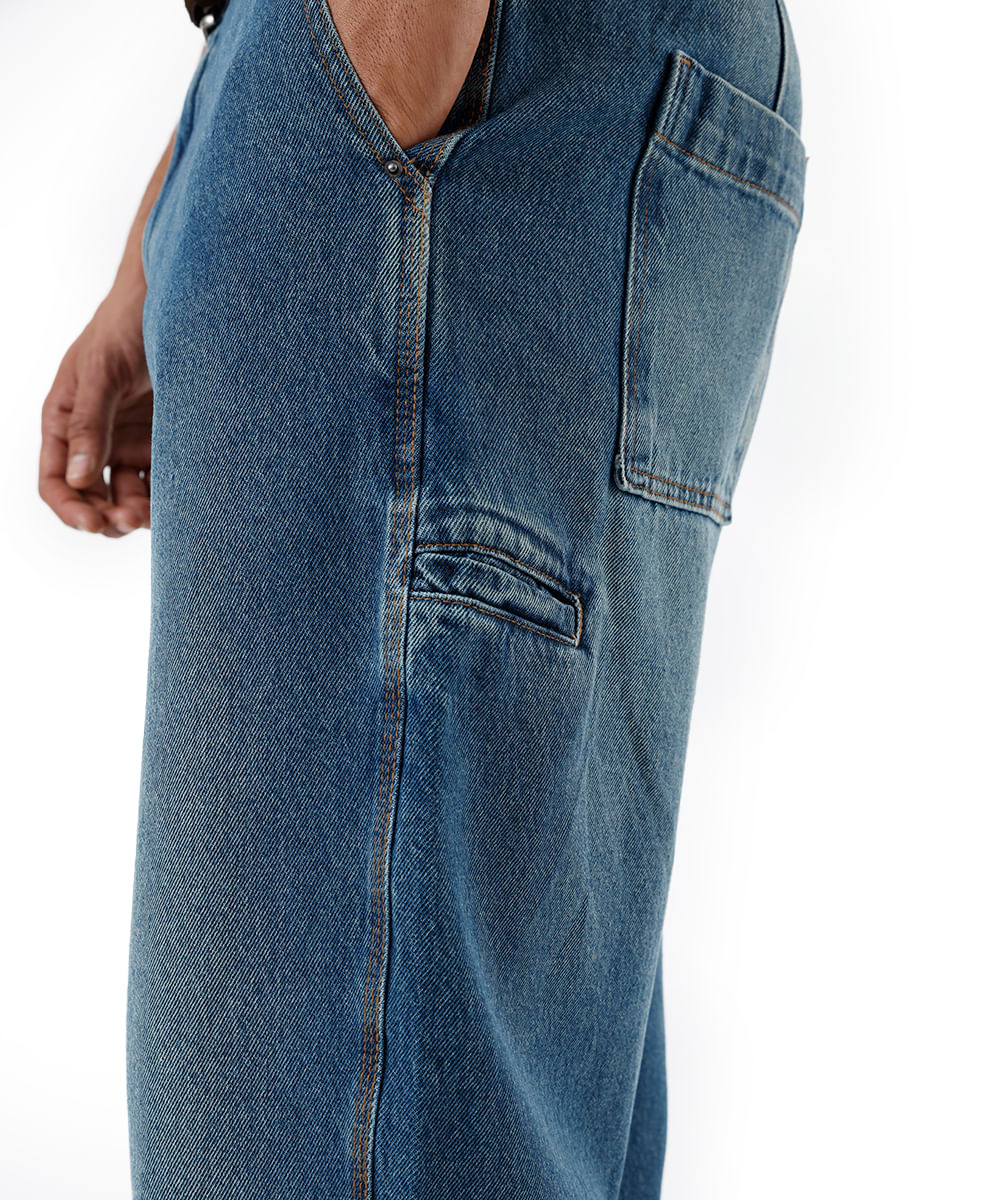 calça barrel masculina jeans cós elástico dirty azul