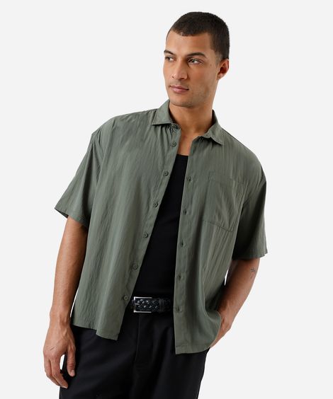 camisa box masculina manga com bolso verde