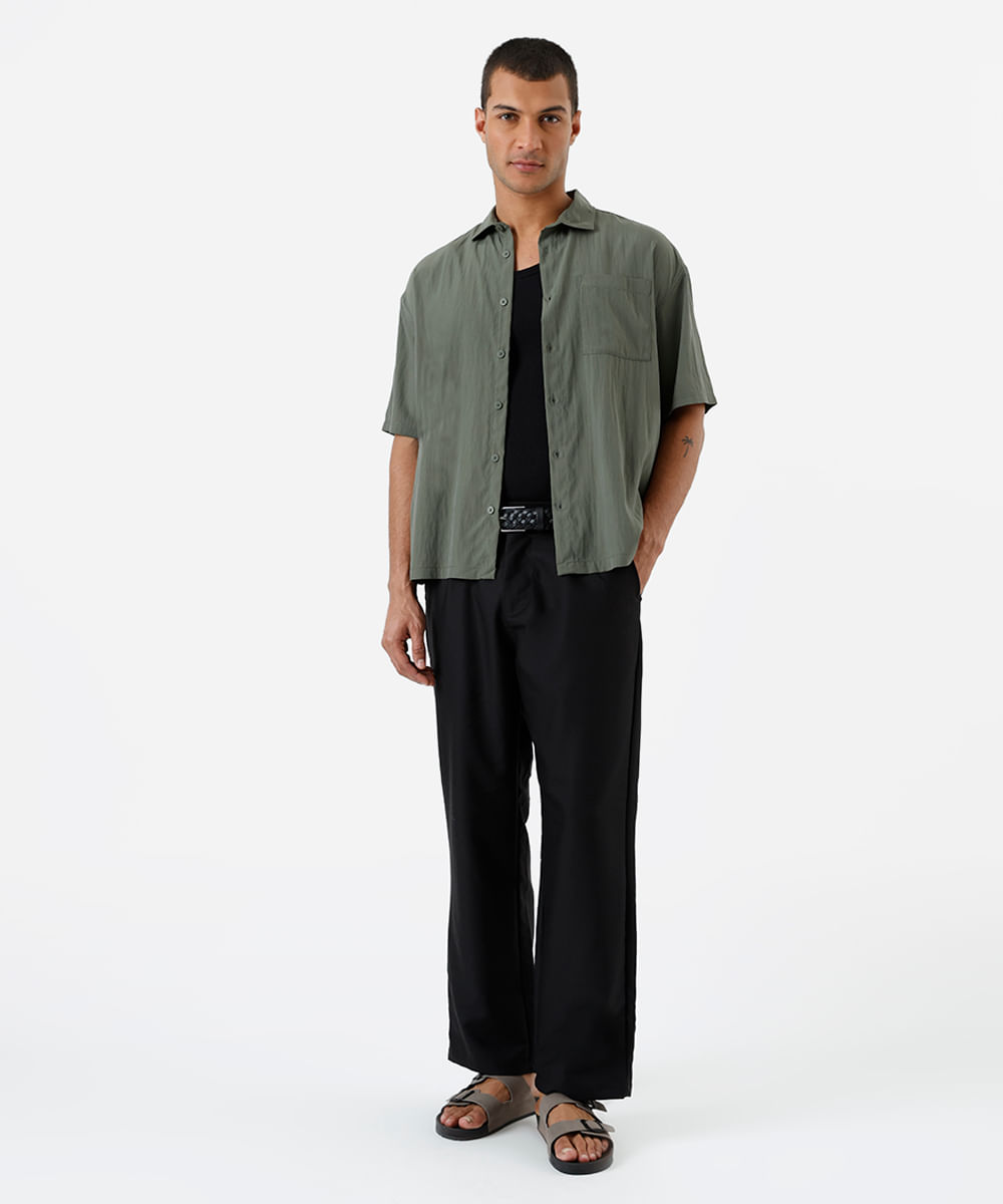 camisa box masculina manga com bolso verde