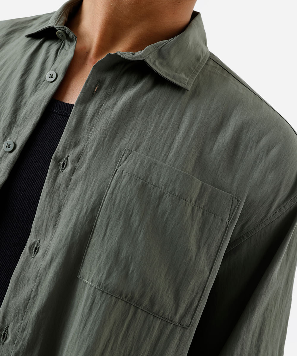 camisa box masculina manga com bolso verde