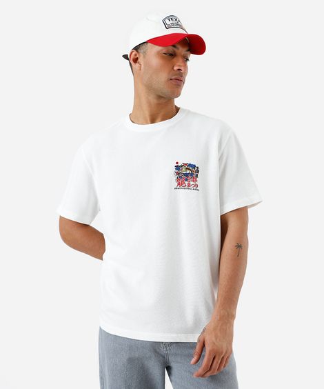 camiseta masculina box fit dragão moletom off white