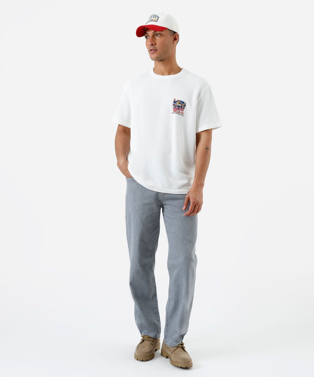 camiseta masculina box fit dragão moletom off white