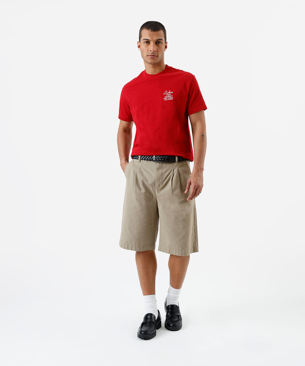 camiseta masculina de algodão bordado lisboa vermelha