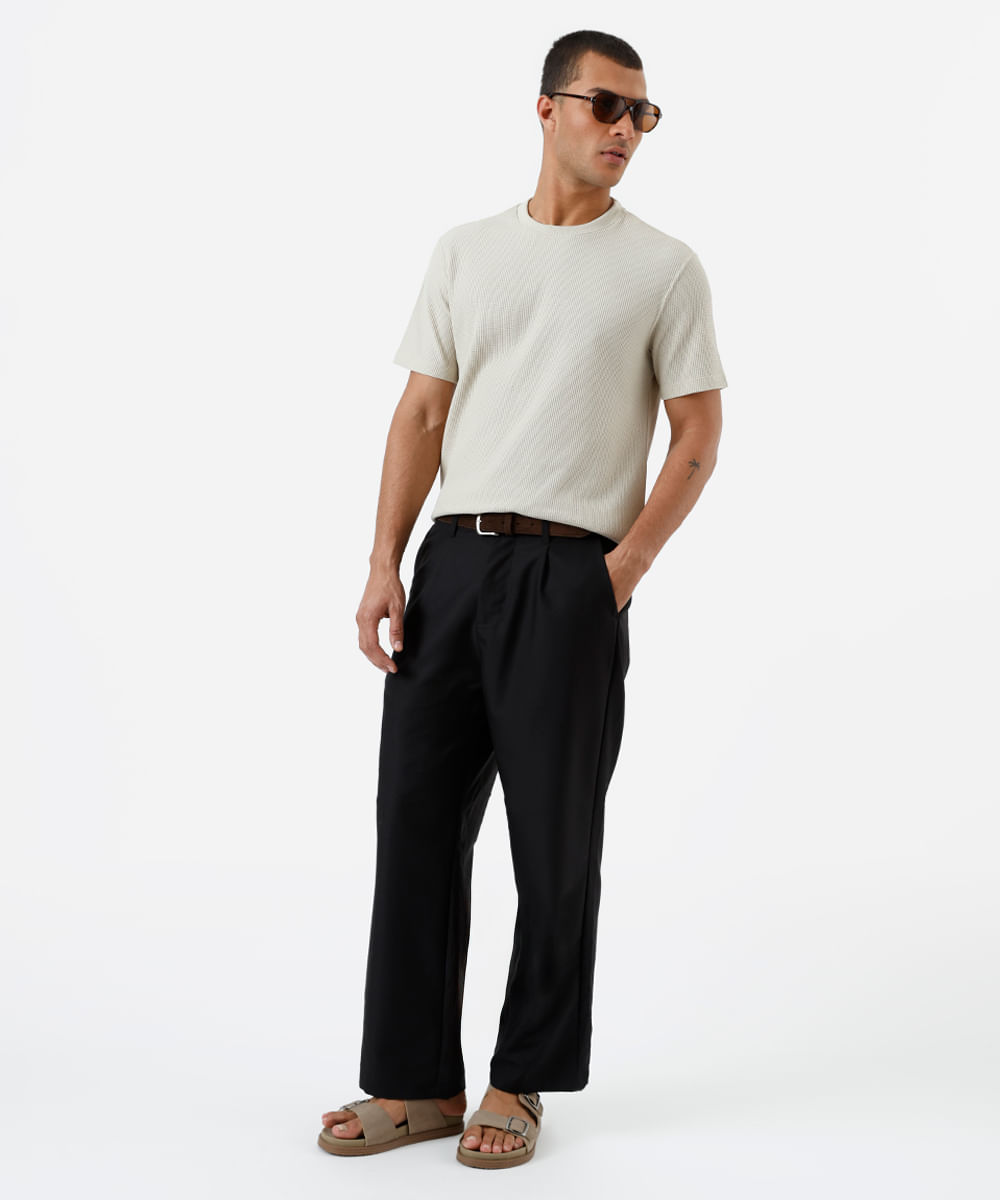 camiseta masculina manga curta texturizada bege