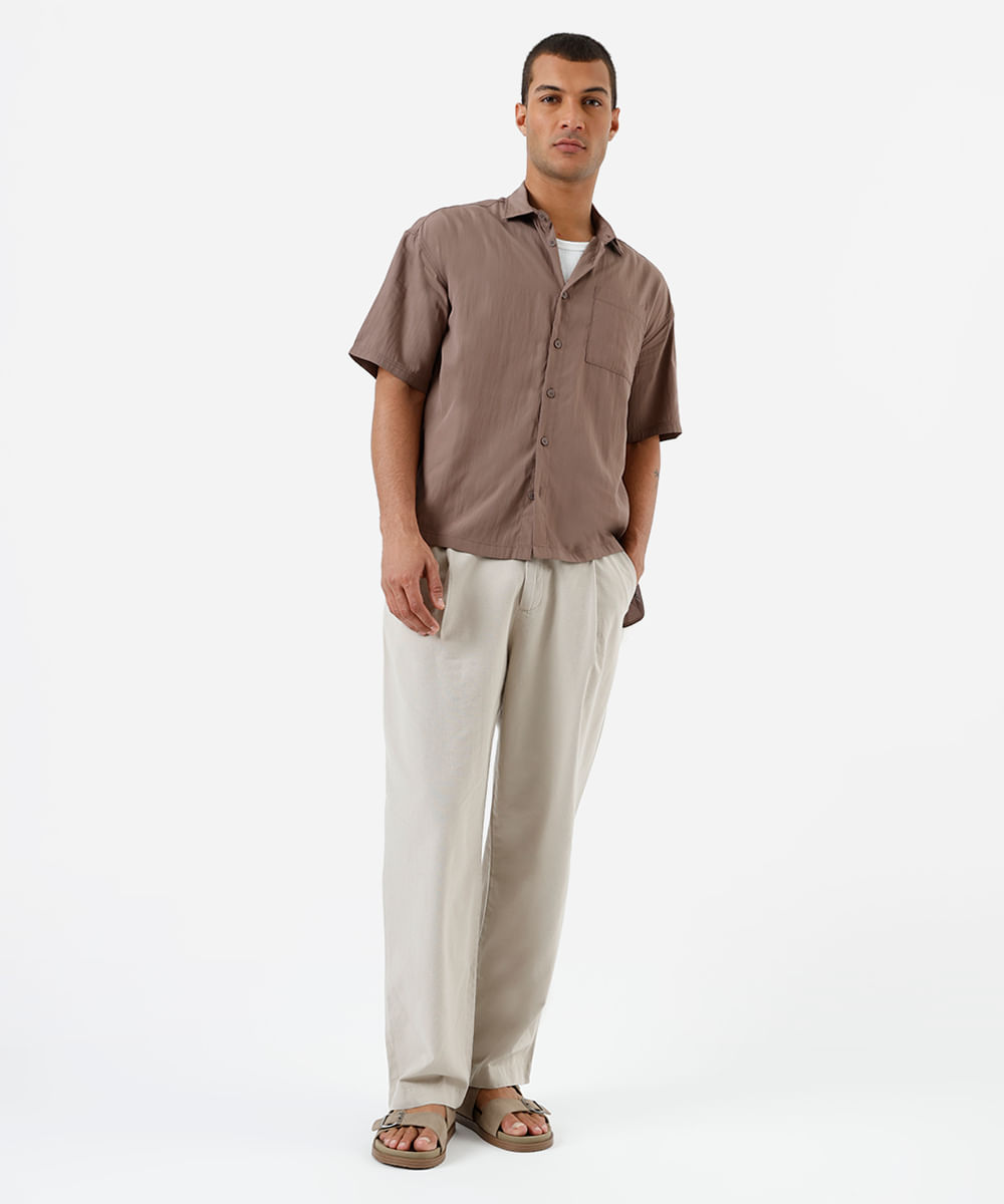camisa box masculina manga com bolso marrom