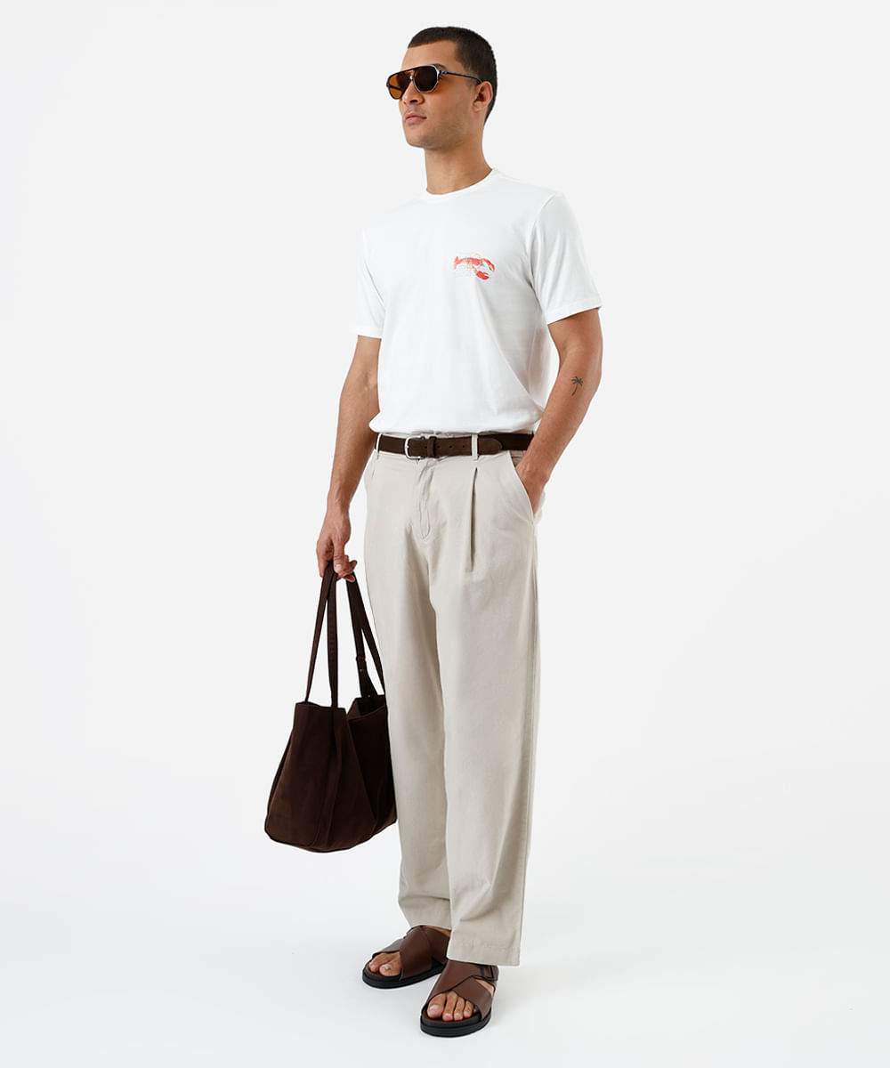 camiseta masculina de algodão lagosta off white