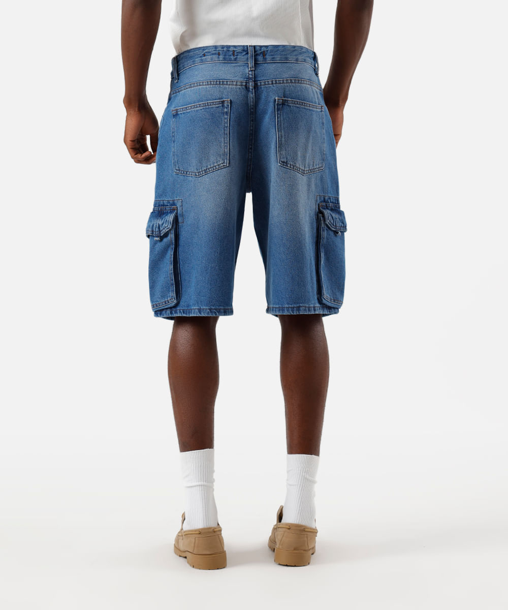 bermuda cargo masculina jeans azul