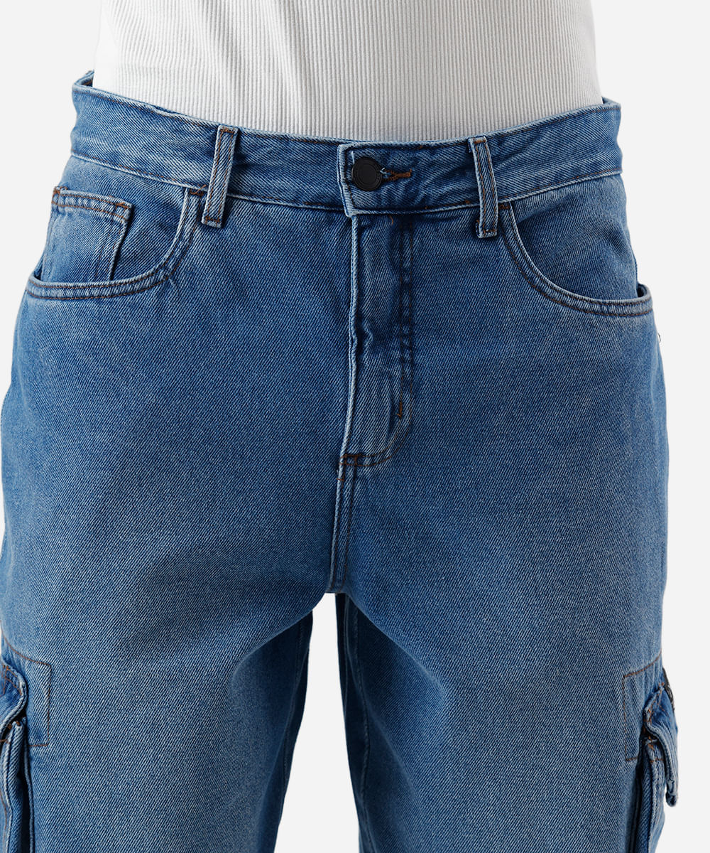 bermuda cargo masculina jeans azul