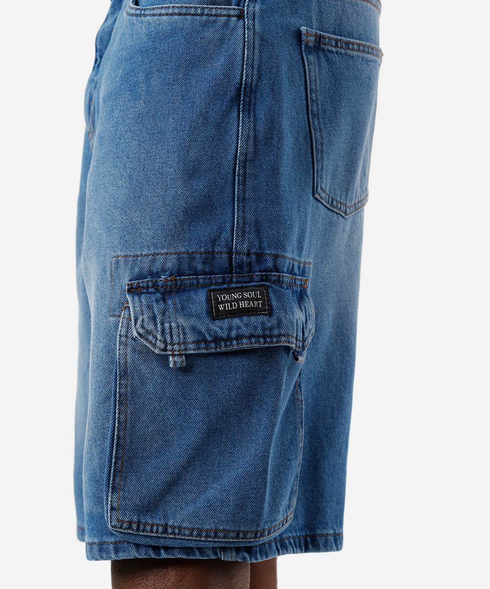 bermuda cargo masculina jeans azul