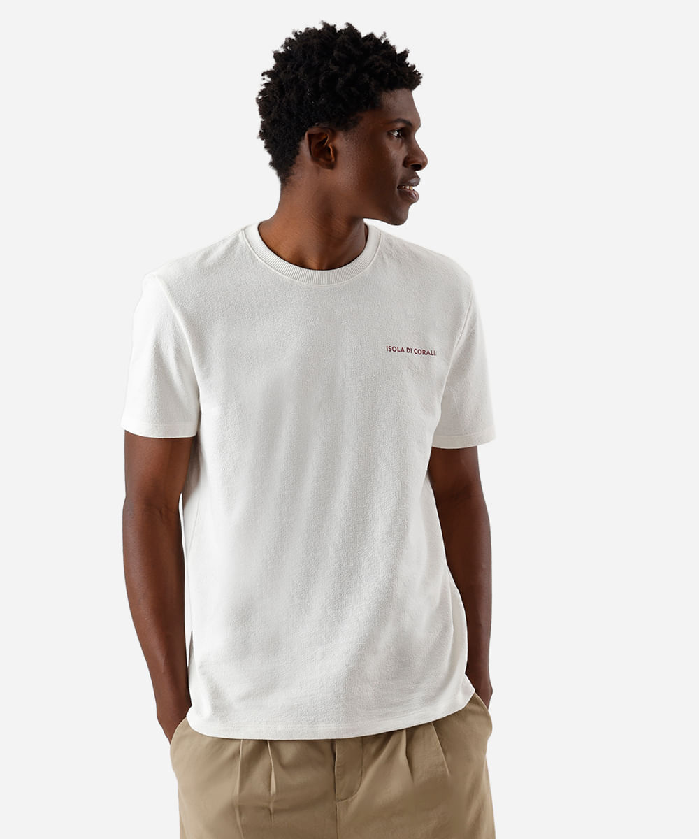 camiseta masculina de algodão estampada texturizada off white