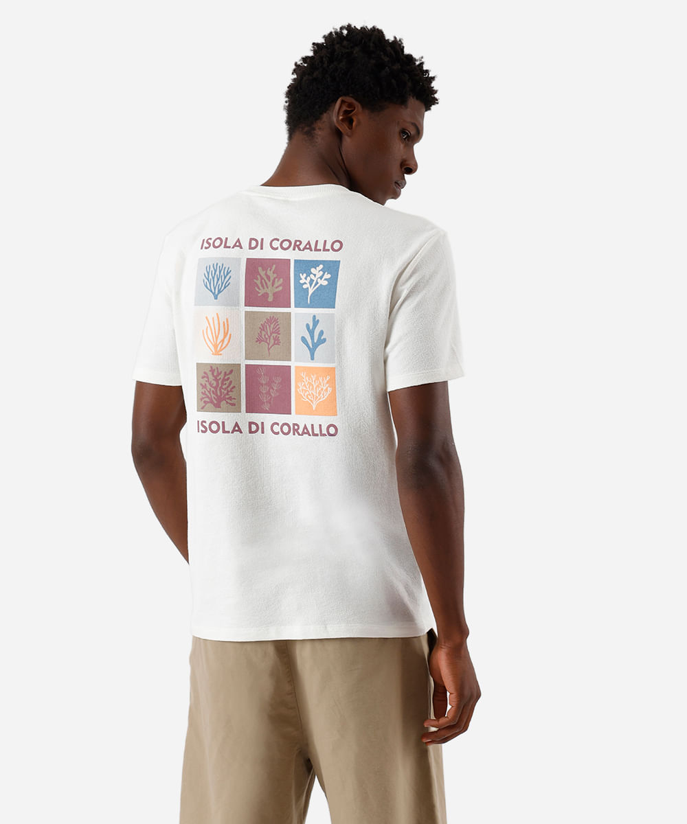 camiseta masculina de algodão estampada texturizada off white