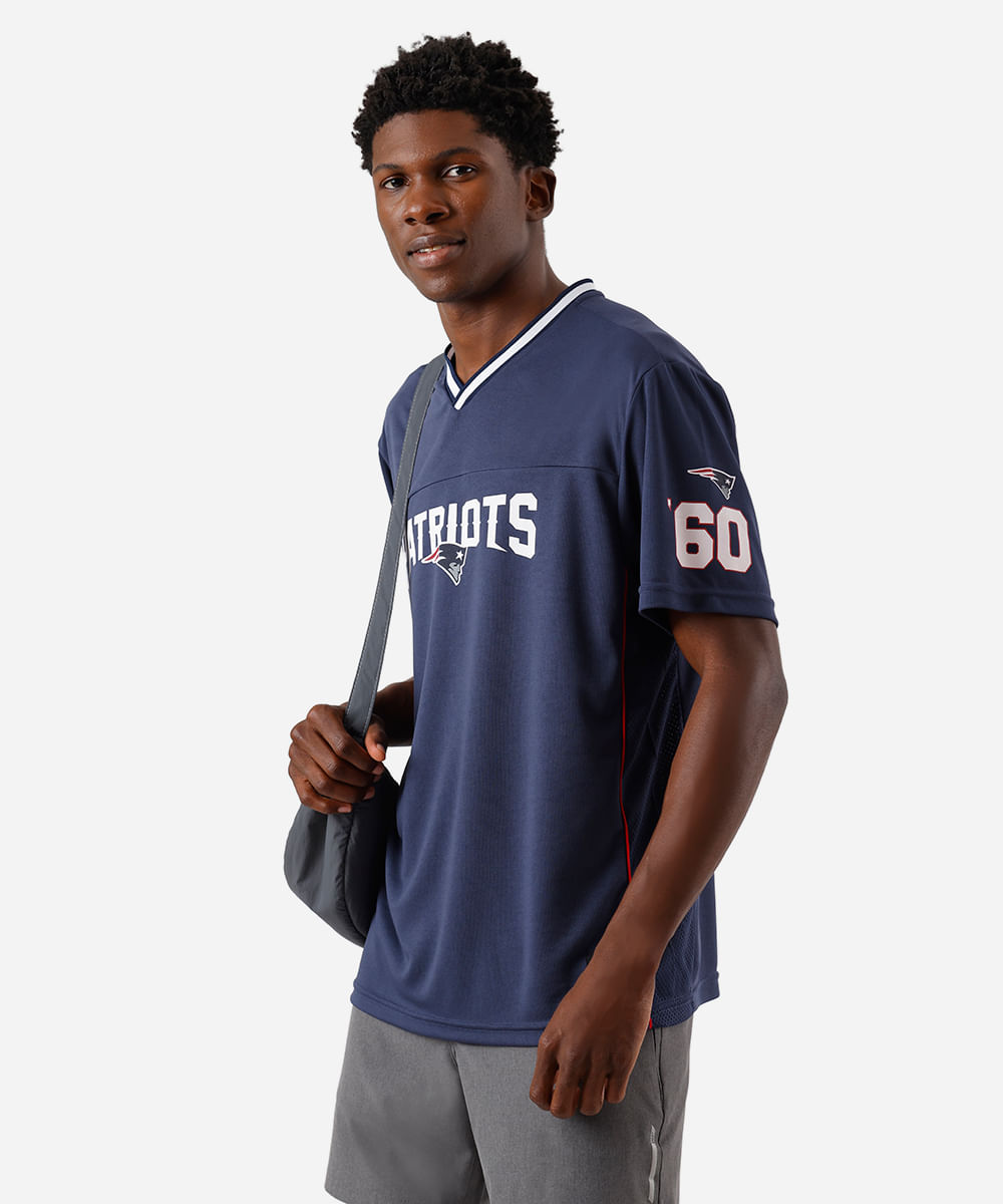 camiseta oversized masculina nfl patriots azul