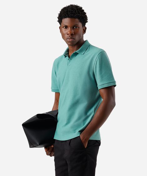 polo comfort masculina com algodão manga curta texturizada verde