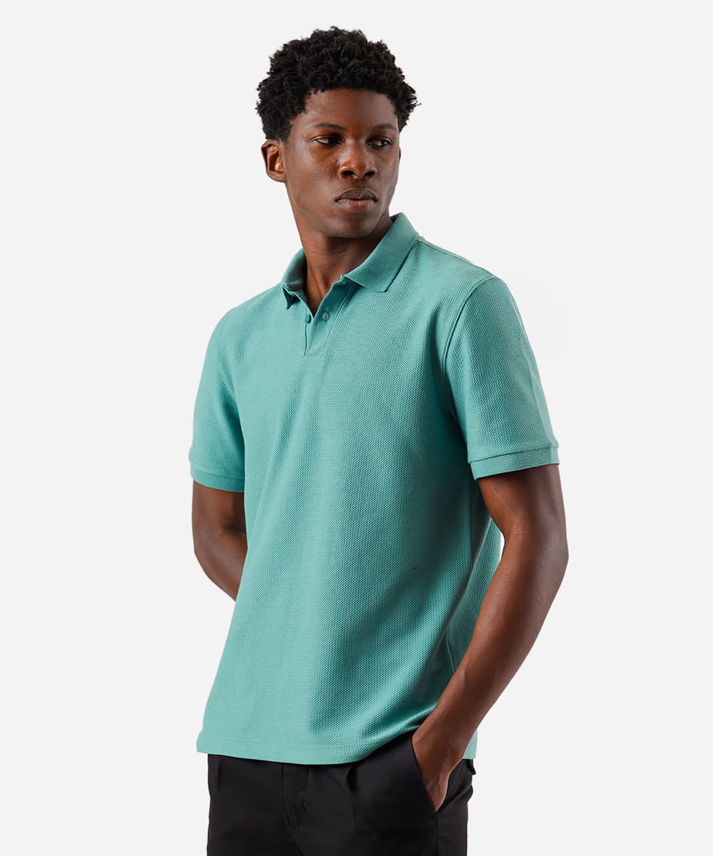 polo comfort masculina com algodão manga curta texturizada verde