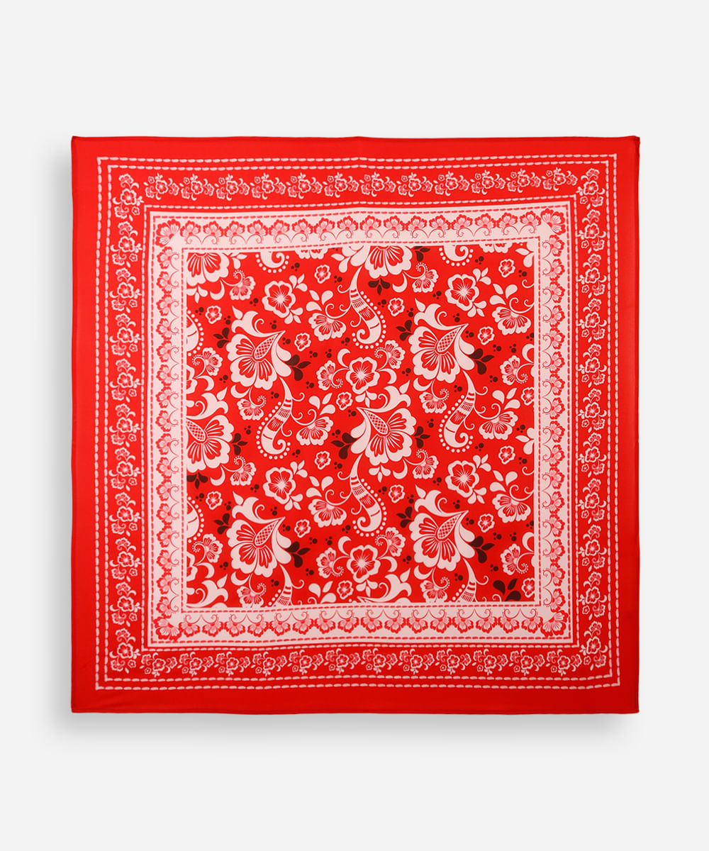 lenço feminino estampa arabesco floral  vermelho