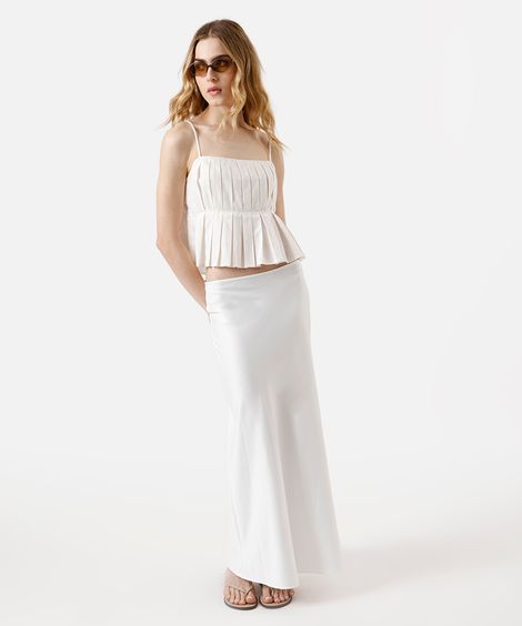bata feminina de algodão alça fina com pregas off white