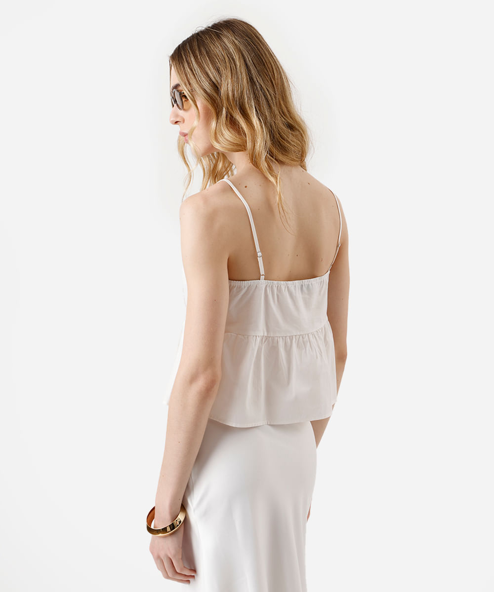 bata feminina de algodão alça fina com pregas off white