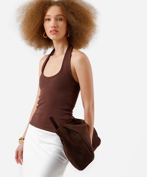 blusa frente única feminina de algodão marrom