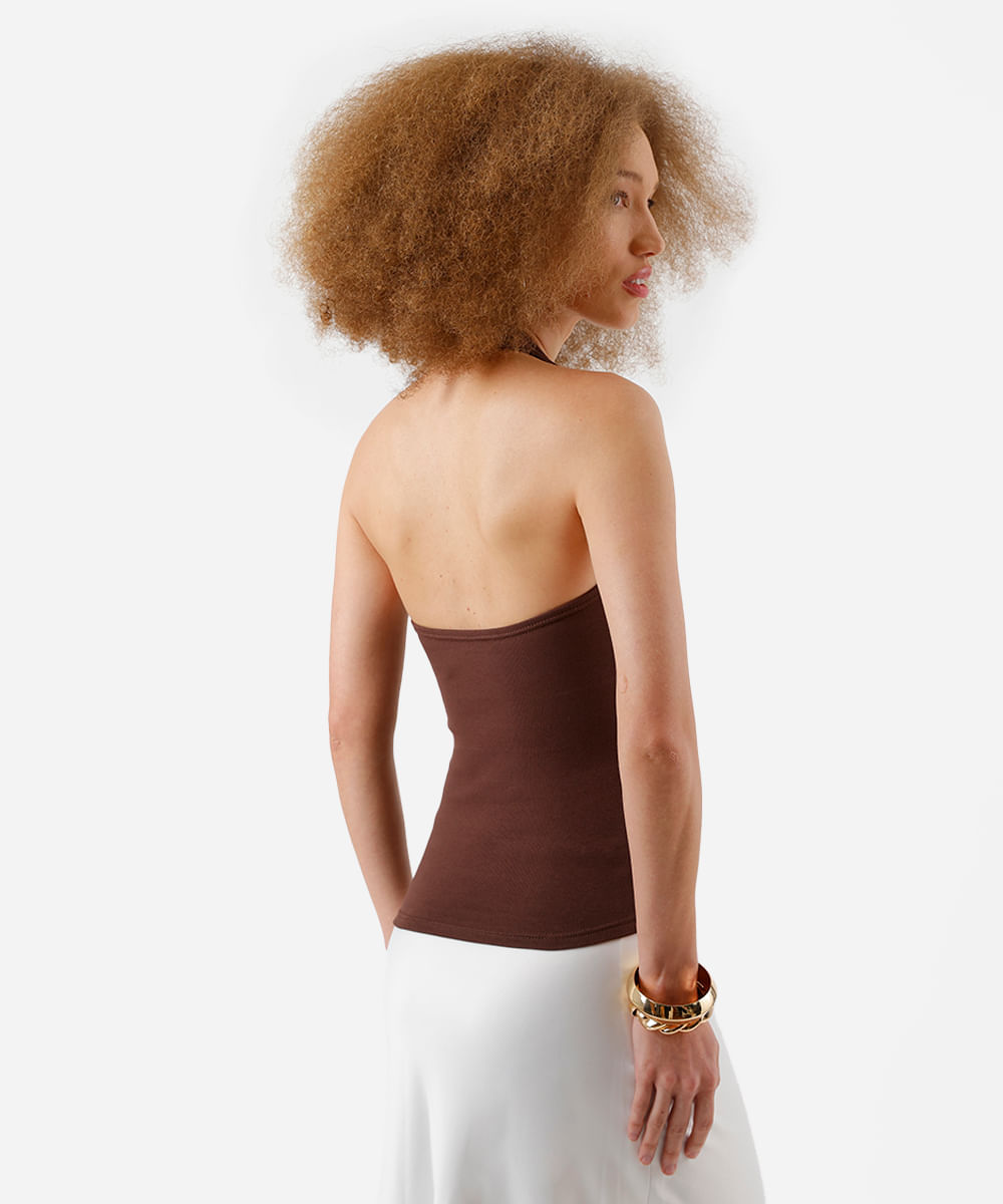 blusa frente única feminina de algodão marrom