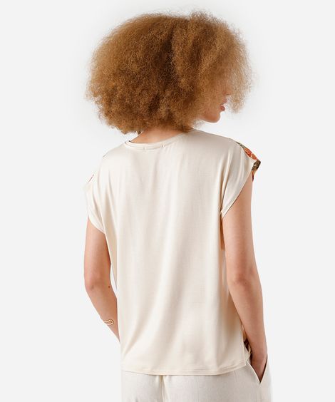 blusa feminina de viscose folhagens bege