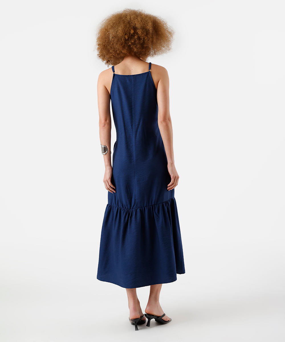 vestido midi feminino de viscose com recorte texturizado azul