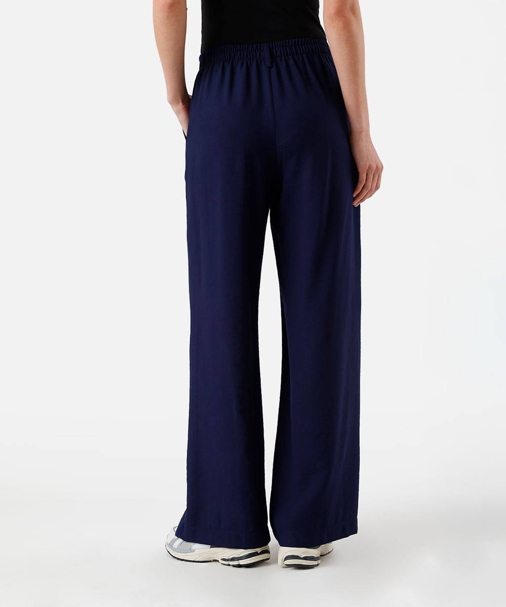 calça wide leg feminina com viscose cós elástico azul