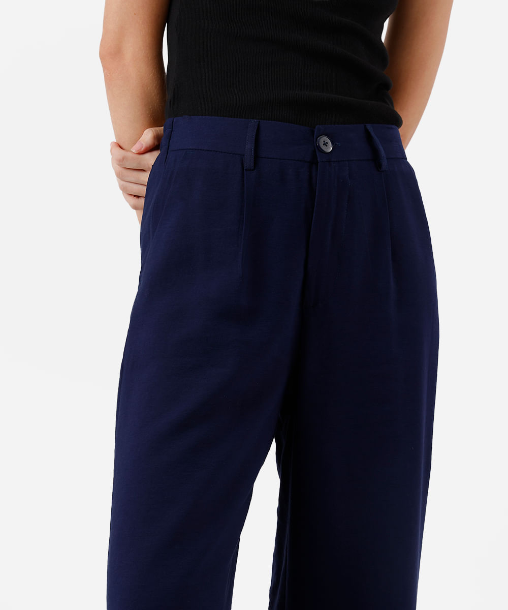 calça wide leg feminina com viscose cós elástico azul