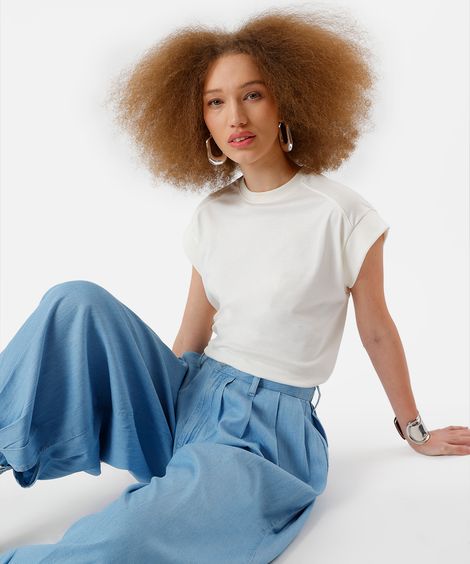 blusa muscle tee feminina de algodão peruano interlock off white