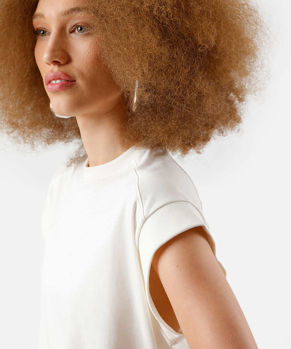 blusa muscle tee feminina de algodão peruano interlock off white