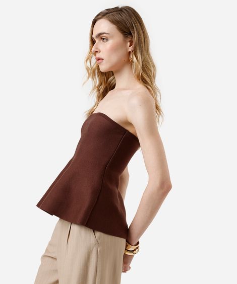 blusa peplum feminina de tricot sem alça marrom