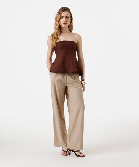 blusa peplum feminina de tricot sem alça marrom