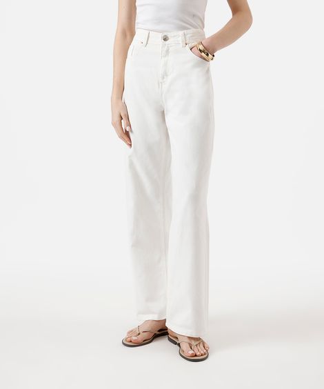 calça wide leg slim feminina jeans cintura alta off white