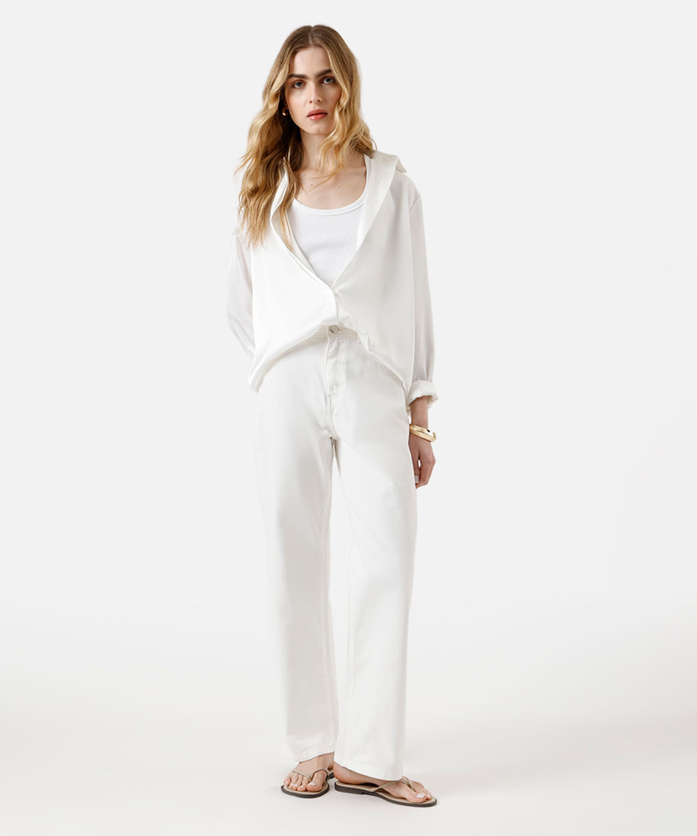 calça wide leg slim feminina jeans cintura alta off white