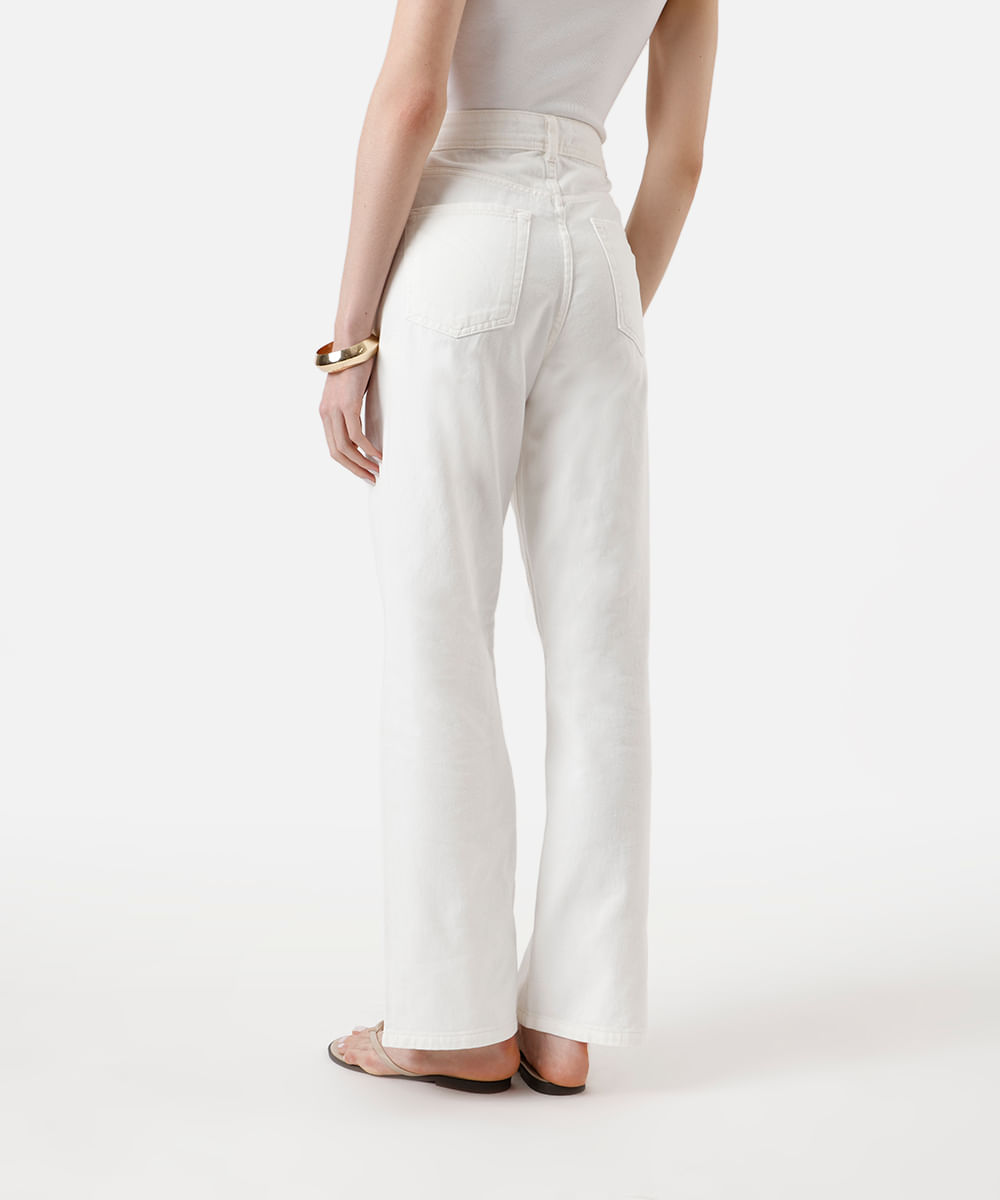 calça wide leg slim feminina jeans cintura alta off white