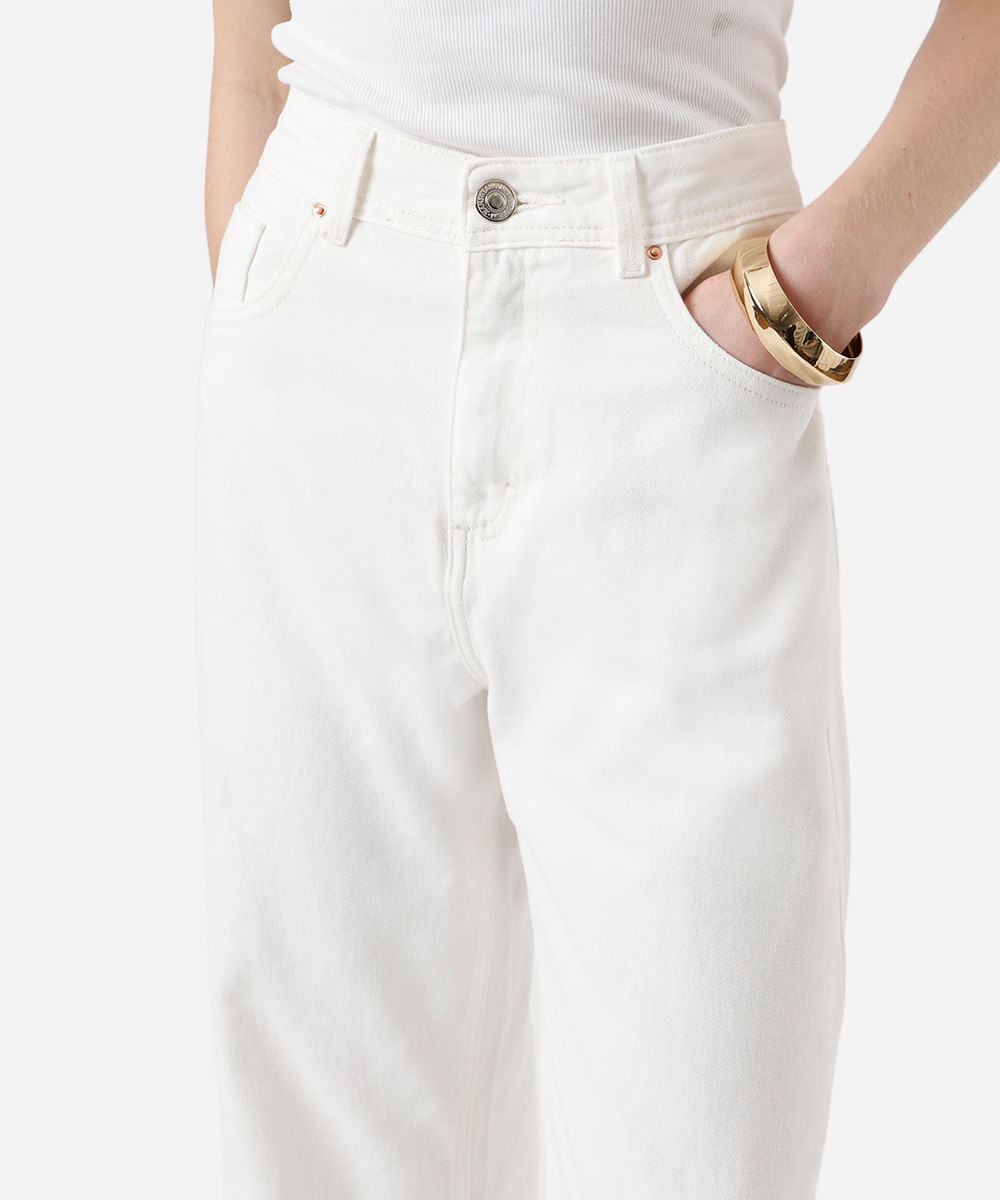 calça wide leg slim feminina jeans cintura alta off white