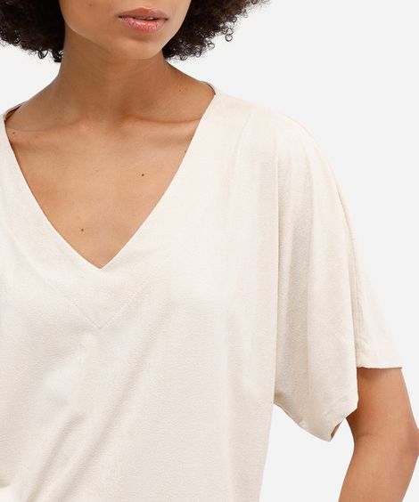 blusa feminina de suede decote v bege