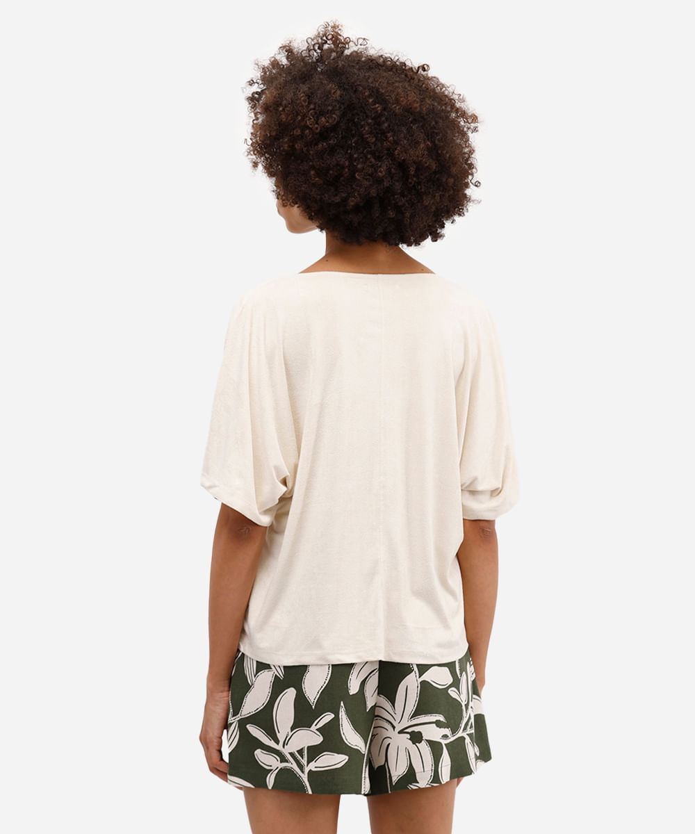 blusa feminina de suede decote v bege