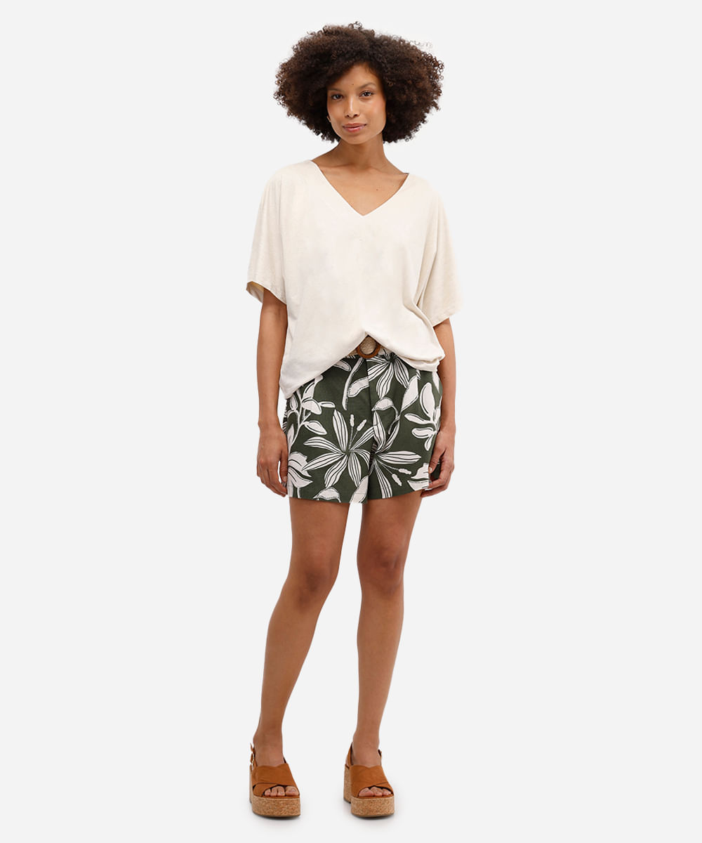blusa feminina de suede decote v bege