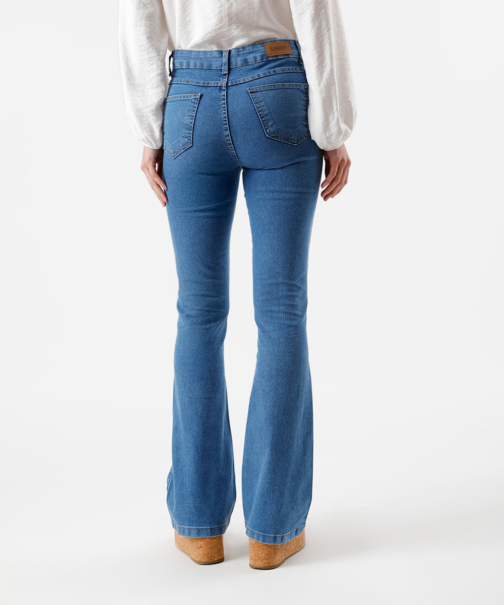 calça flare feminina jeans cintura alta sawary azul