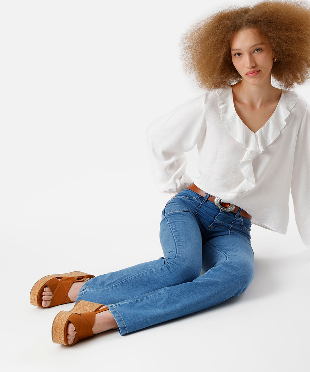 calça flare feminina jeans cintura alta sawary azul