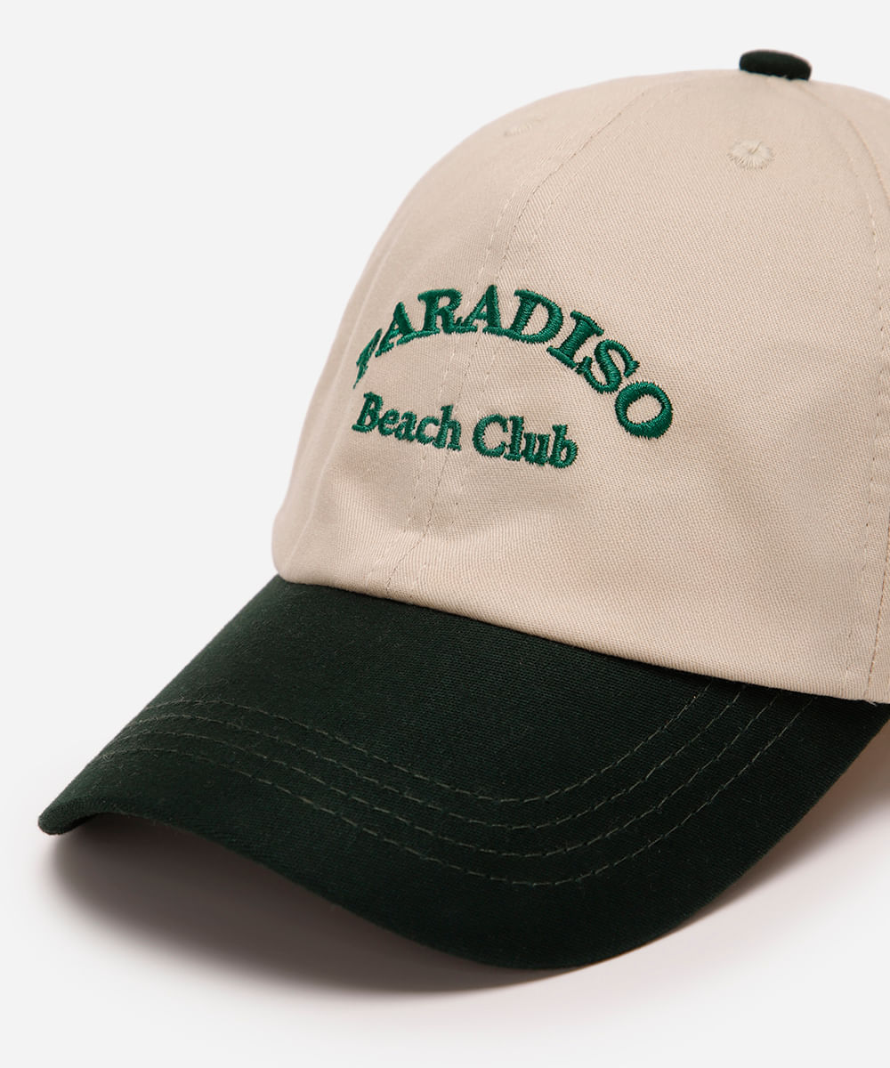 boné bordado paradiso beach club bege