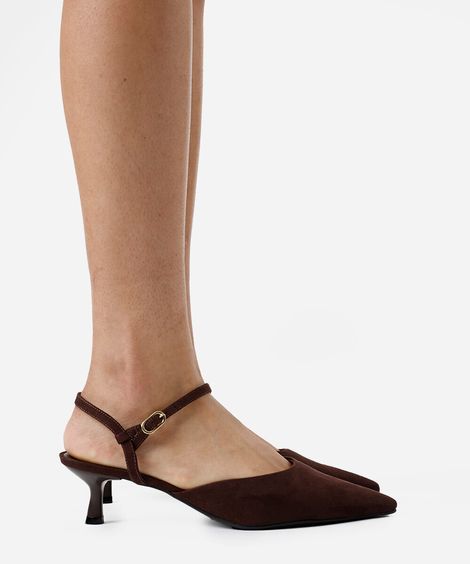 scarpin bico fino salto fino oneself texturizado  marrom