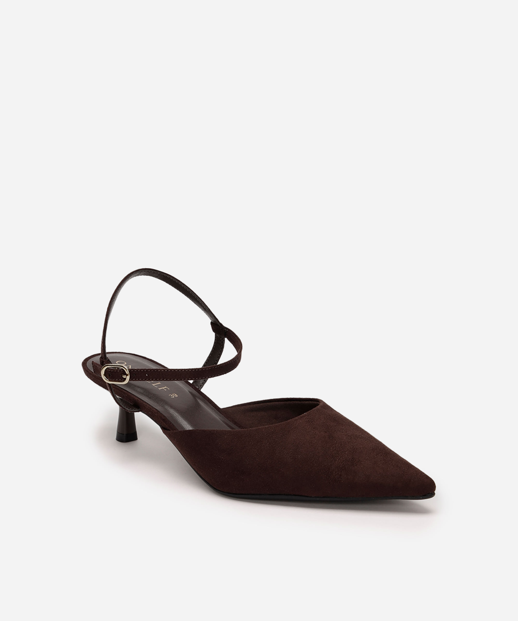 scarpin bico fino salto fino oneself texturizado  marrom